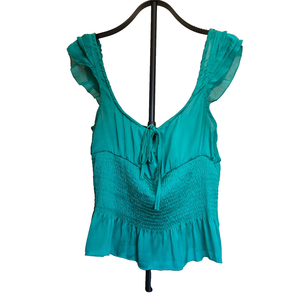 Vintage Y2K Contempo Casual Teal Blouse Women's Medium Green/Teal